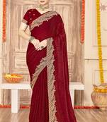 Maroon sequin zari embroidered siroski stone work two tone silk saree sari