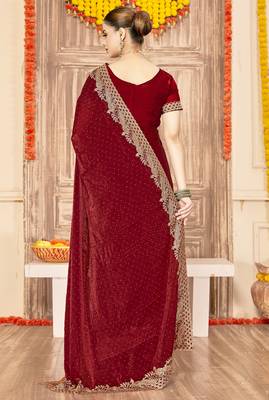 Maroon sequin zari embroidered siroski stone work two tone silk saree sari 3
