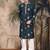 Denim blue silk blend emblisment kurta pajama for mens
