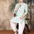 Green cotton printed kurta pajama for mens