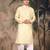 Light yellow cotton printed kurta pajama for mens