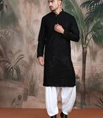 Black cotton sequins kurta pajama for mens