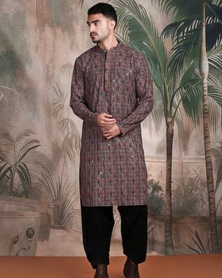 Brown cotton sequins kurta pajama for mens 1