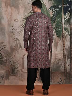 Brown cotton sequins kurta pajama for mens 4