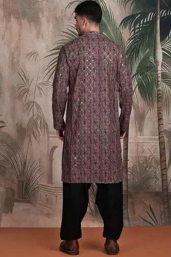 Brown cotton sequins kurta pajama for mens