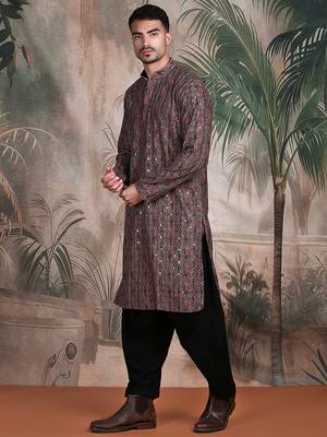 Brown cotton sequins kurta pajama for mens 5