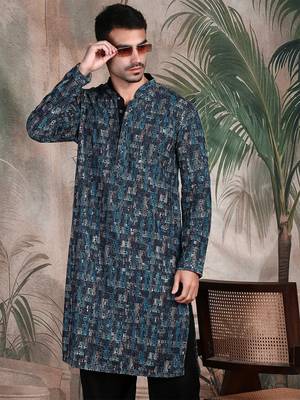 Firozi cotton sequins kurta pajama for mens 2