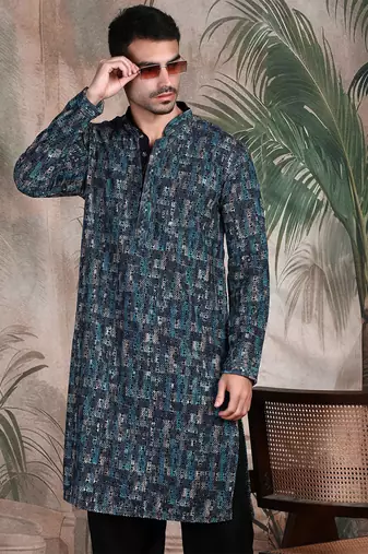 Firozi cotton sequins kurta pajama for mens