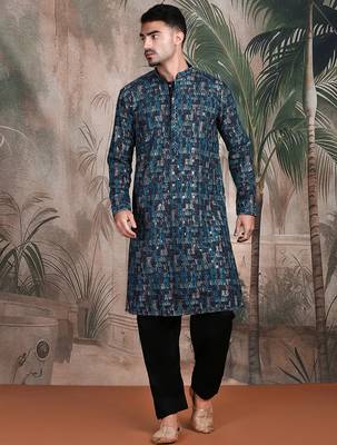 Firozi cotton sequins kurta pajama for mens 1
