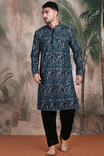 Firozi cotton sequins kurta pajama for mens