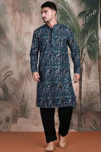 Firozi cotton sequins kurta pajama for mens