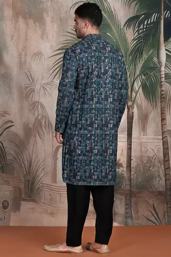 Firozi cotton sequins kurta pajama for mens