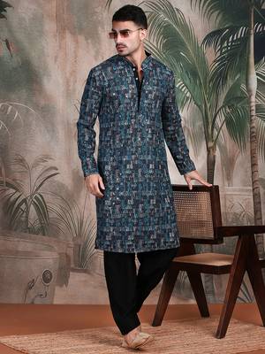 Firozi cotton sequins kurta pajama for mens 5