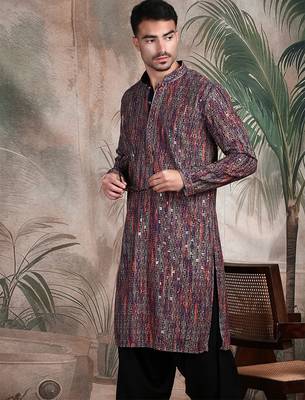 multicolor cotton sequins kurta pajama for mens 1