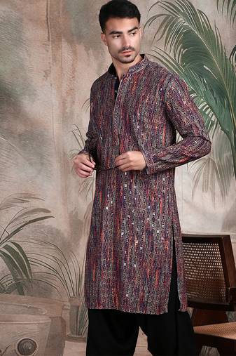 multicolor cotton sequins kurta pajama for mens