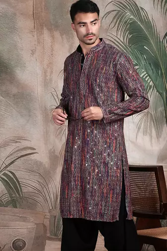 multicolor cotton sequins kurta pajama for mens