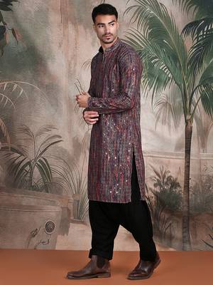multicolor cotton sequins kurta pajama for mens 3