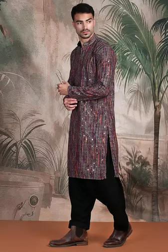 multicolor cotton sequins kurta pajama for mens