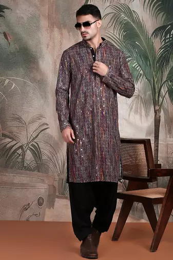 multicolor cotton sequins kurta pajama for mens
