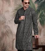 Black cotton sequins kurta pajama for mens