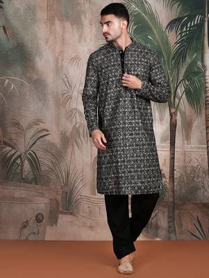 Black cotton sequins kurta pajama for mens 2