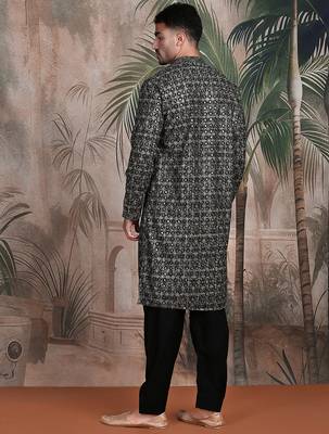 Black cotton sequins kurta pajama for mens 4