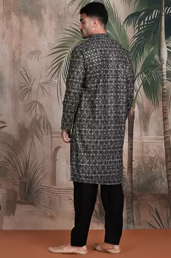 Black cotton sequins kurta pajama for mens