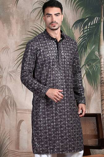Rust cotton sequins kurta pajama for mens