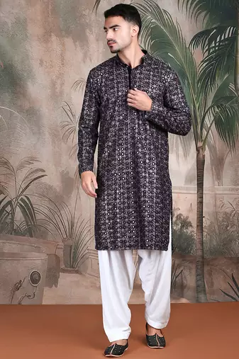 Rust cotton sequins kurta pajama for mens