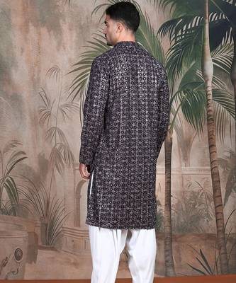 Rust cotton sequins kurta pajama for mens 4