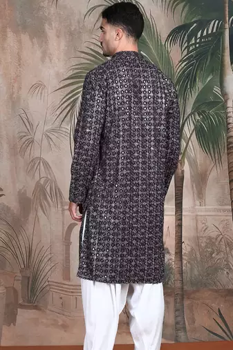 Rust cotton sequins kurta pajama for mens