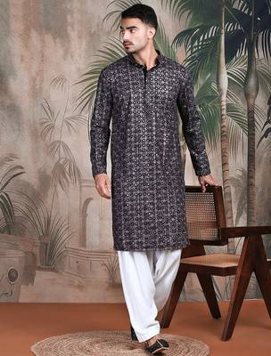 Rust cotton sequins kurta pajama for mens 5