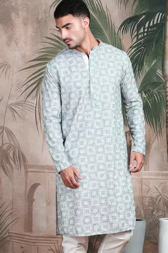 Grey rayon sequins kurta pajama for mens