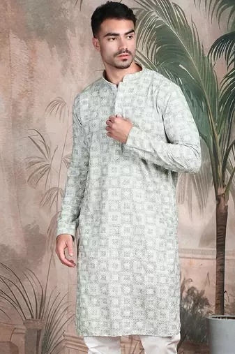Light green rayon sequins kurta pajama for mens