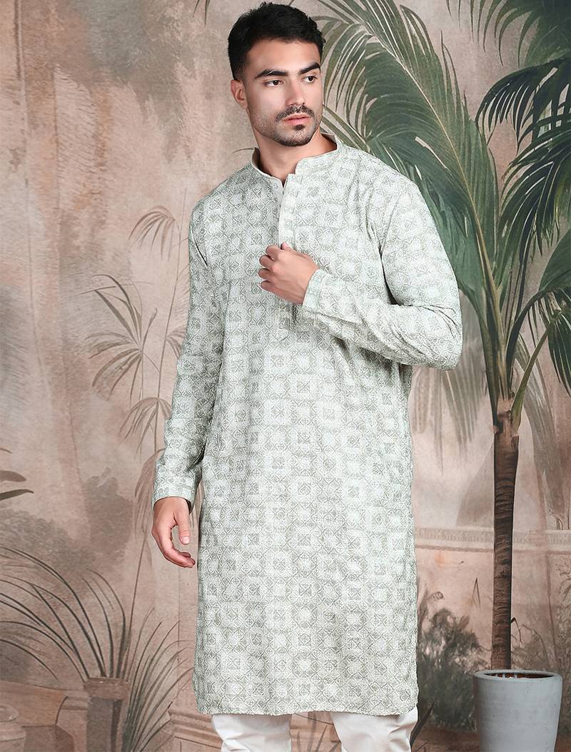Light green rayon sequins kurta pajama for mens