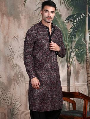 Brown cotton sequins kurta pajama for mens 1