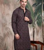 Brown cotton sequins kurta pajama for mens