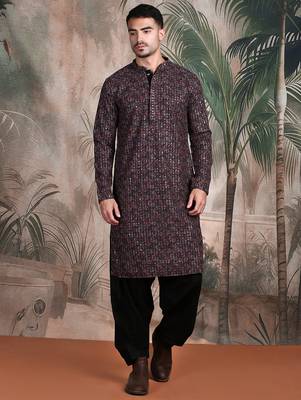 Brown cotton sequins kurta pajama for mens 3