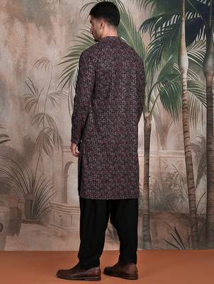 Brown cotton sequins kurta pajama for mens 4