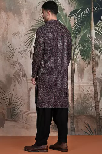 Brown cotton sequins kurta pajama for mens
