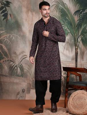 Brown cotton sequins kurta pajama for mens 5