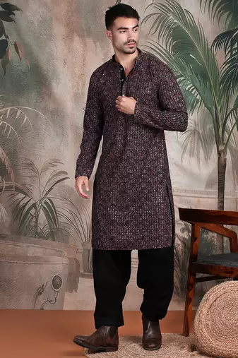 Brown cotton sequins kurta pajama for mens