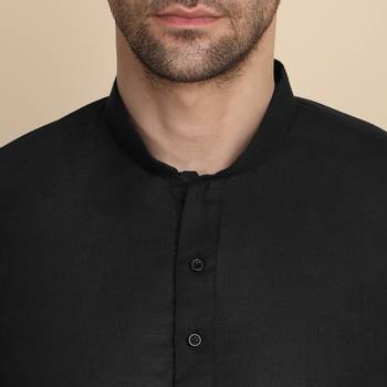 cotton blend solid knee length black kurta 2