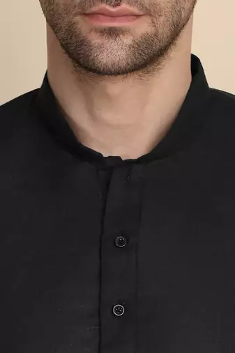 cotton blend solid knee length black kurta
