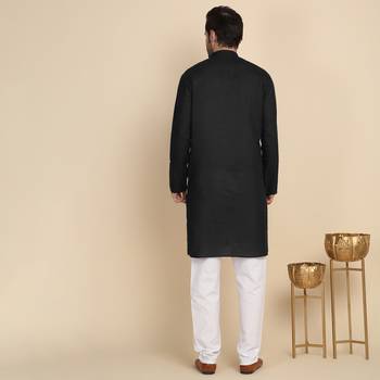 cotton blend solid knee length black kurta 3