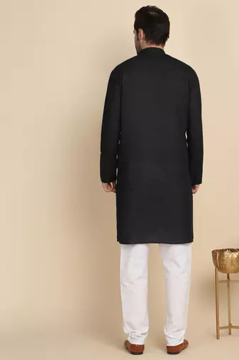 cotton blend solid knee length black kurta