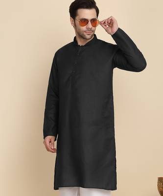 cotton blend solid knee length black kurta 4