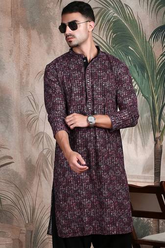 Rust cotton sequins kurta pajama for mens