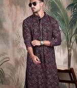 Rust cotton sequins kurta pajama for mens