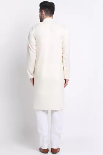 cotton blend solid knee length cream kurta